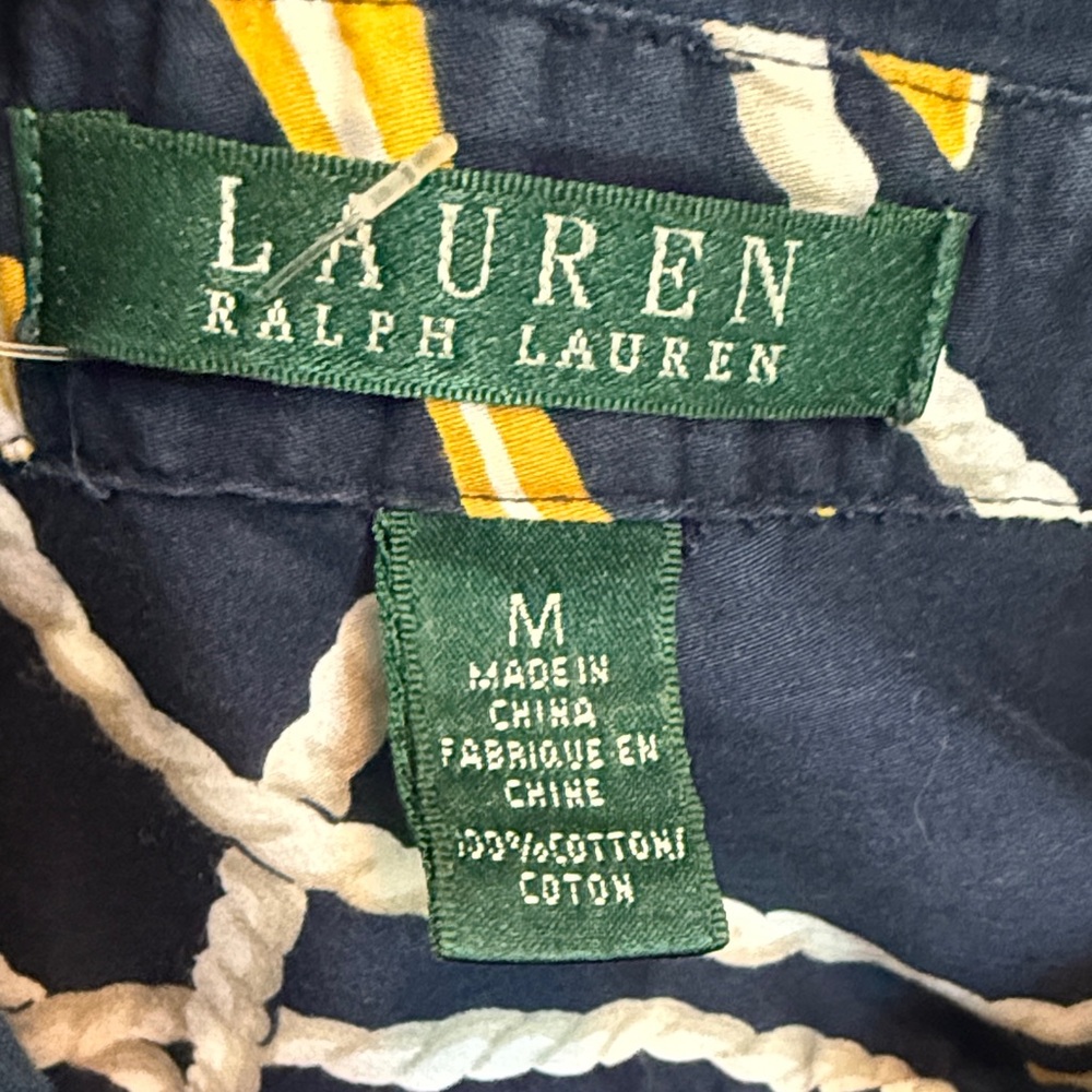 Vintage Ralph Lauren Navy Nautical Rope & Lifebuoy Button-Down Shirt - Picture 2 of 11